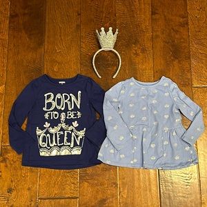 Bundle of Gymboree Toddler Girls Princess/Queen Shirts and Crown Headband